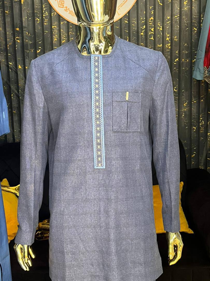 Costume Africain Bleu Gris